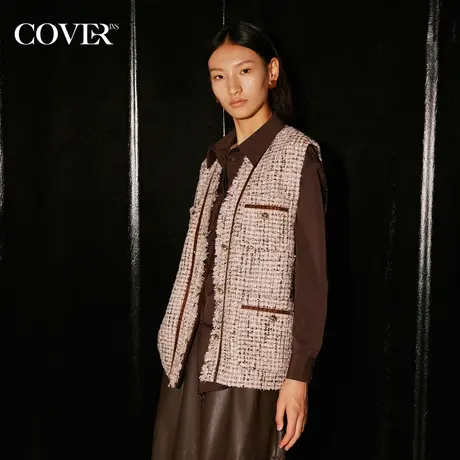 COVER秋季拉毛金边编织小香风马甲图片