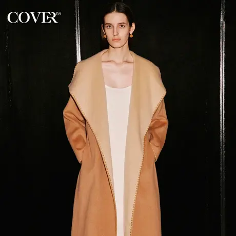 COVER冬季气质大翻领双面毛呢大衣商品大图