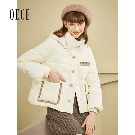 Oece冬装新款女甜心法式甜美加厚白色短款羽绒服外套商品大图