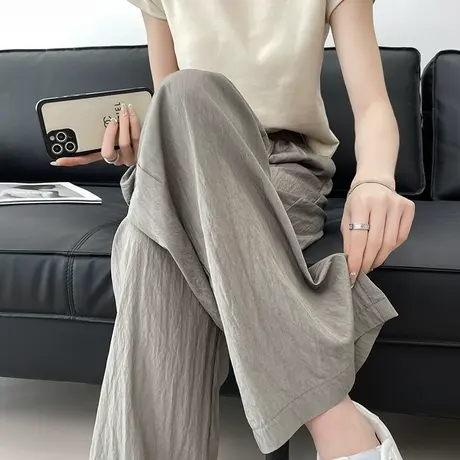 褶皱肌理慵懒风冰丝空气阔腿裤女夏季薄款宽松直筒垂感防晒休闲裤图片