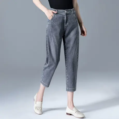 烟灰色天丝七分牛仔裤女夏薄款7分裤子小个子夏季新款八分哈伦裤图片