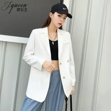 白色西装外套女秋季复古港味宽松显瘦气质时尚休闲洋气短袖小西服商品大图