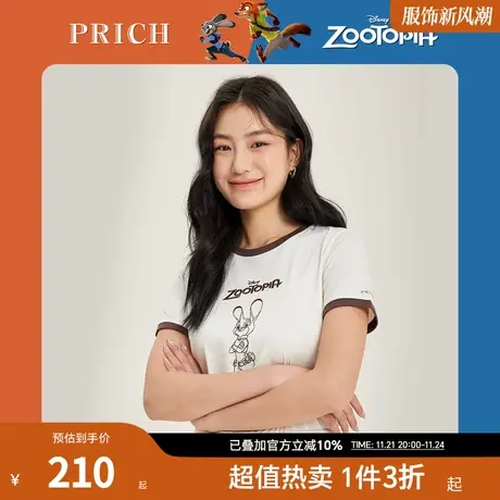 PRICH【疯狂动物城系列】夏季款上衣休闲slogan卡通印花纯棉T恤商品大图