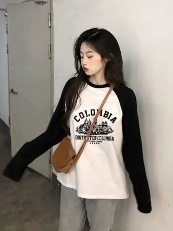 仿棉长袖t恤女2023早春新款欧货女装秋冬季洋气内搭打底衫上衣服图片