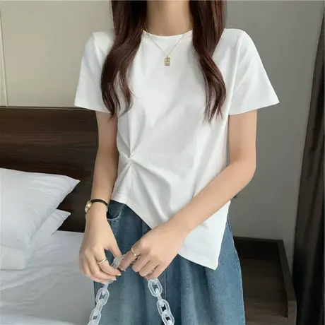夏季2024年新款短款不规则别致薄款冰丝短袖T恤女装宽松上衣服潮商品大图