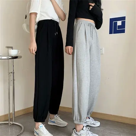 灰色运动裤女春秋薄款宽松束脚2024新款显瘦休闲卫裤高腰哈伦裤子商品大图
