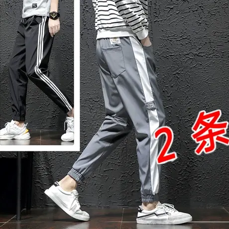 夏季裤子男士韩版潮流宽松工装裤潮牌束脚运动休闲小脚修身九分裤商品大图