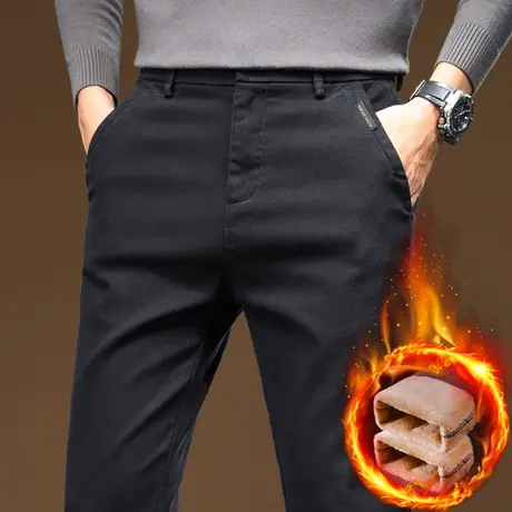 秋冬款抓绒加厚保暖直筒西裤冬季男士抗寒防风休闲长裤子2024新款商品大图