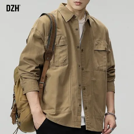 男士纯棉休闲衬衫男长袖高级感痞帅2024新款工装衬衣秋季外套男款商品大图