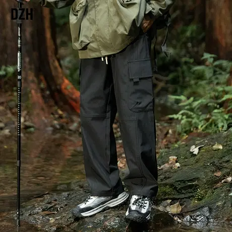 男士黑色机能工装裤男直筒宽松休闲裤子2023新款垂感阔腿裤伐木裤商品大图