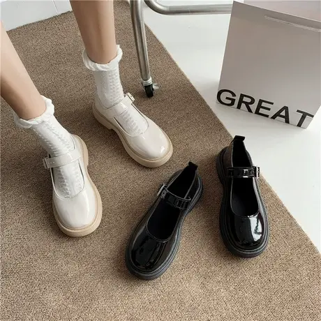 白色玛丽珍小皮鞋女2024新款春秋百搭复古英伦风jk厚底圆头娃娃鞋商品大图