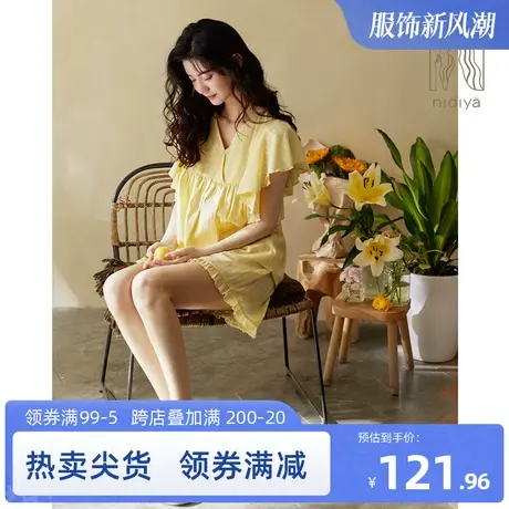 妮狄娅睡衣女士夏季纯棉套头宽松韩版甜美短袖清凉薄款家居服套装商品大图