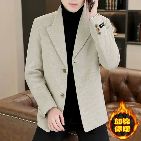 男士加厚西装秋冬季潮流短款风衣西装上衣加棉男装毛呢子大衣外套商品大图