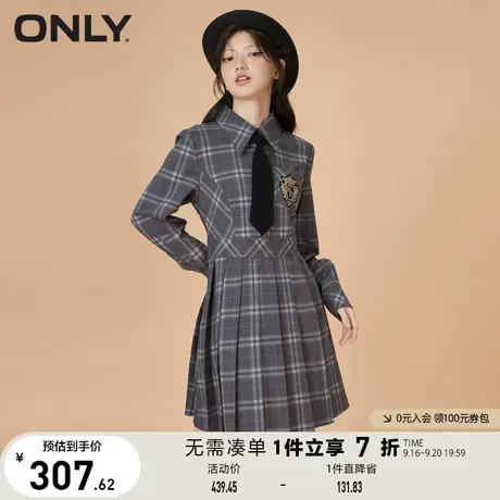 【买5免1】ONLY奥莱夏季学院风直筒短款格纹衬衫百褶连衣裙女图片