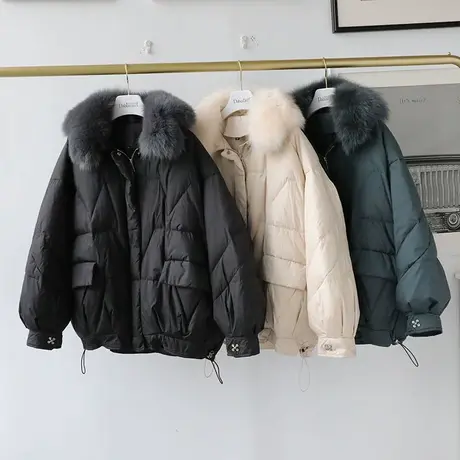 【季末特惠】粉红大布娃娃韩系短款面包服大毛领羽绒服图片