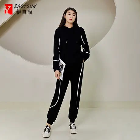 伊自尚2024春季新款女装大码裤子胖mm松紧腰运动休闲长裤女洋气图片
