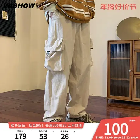 VIISHOW美式冲锋裤子男秋冬款潮牌登山裤宽松高街直筒休闲工装裤商品大图
