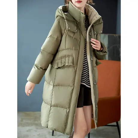 宝诗黎连帽90白鸭绒羽绒服女新款2023年冬季长款过膝大衣保暖外套图片