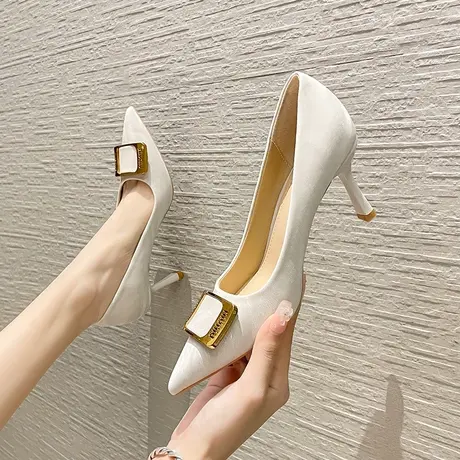 高跟鞋女设计感小众2024新款春秋尖头工作鞋细跟职业百搭气质单鞋图片