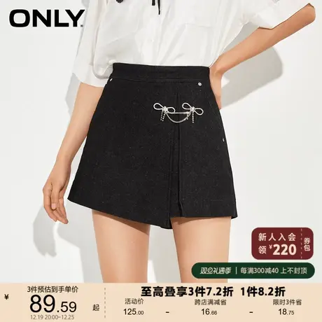 【上新】ONLY奥莱春季时尚高腰镶钻蝴蝶结百褶牛仔短裤女商品大图