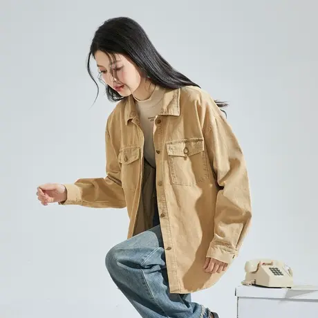 唐狮2023秋冬新款灯芯绒衬衫女复古工装风宽松休闲上衣外套1.19图片
