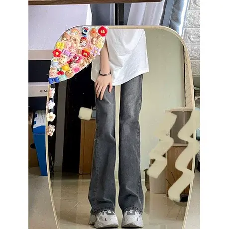 美式复古微喇叭牛仔裤女秋冬高腰显瘦窄版阔腿裤烟管直筒裤子春季图片