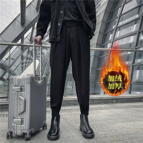 秋冬季魔术贴裤子男垂感九分西装裤帅气工装哈伦裤束脚粘粘裤靴裤商品大图