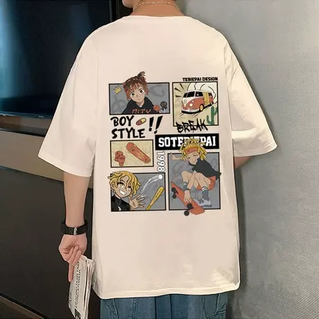 纯棉美式短袖T恤男2024新款夏季宽松卡通印花动漫半袖潮流体恤衫图片