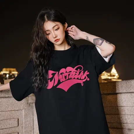 Nuthink加肥加大字母t恤男短袖潮牌宽松潮流国潮大码半袖夏季上衣商品大图