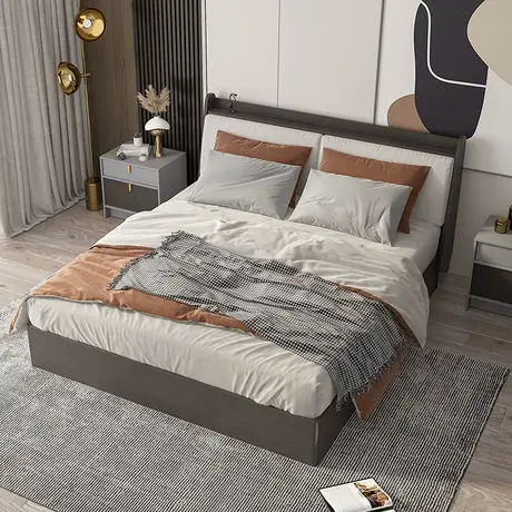 富安娜家具双人床高箱智能夜灯床简约现代1.5m1.8米主卧婚床图片