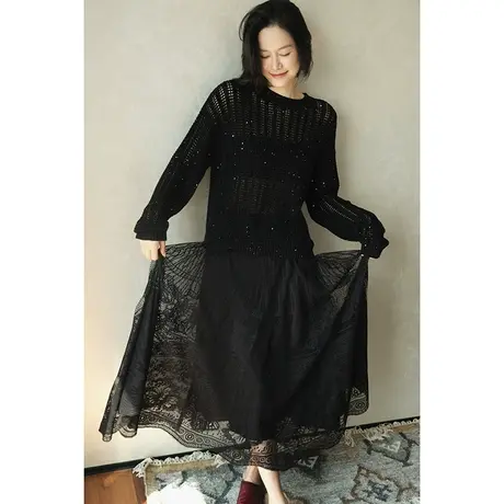 2024春夏季新款休闲宽松镂空针织衫女丝绸微弹圆领长袖女士上衣女图片