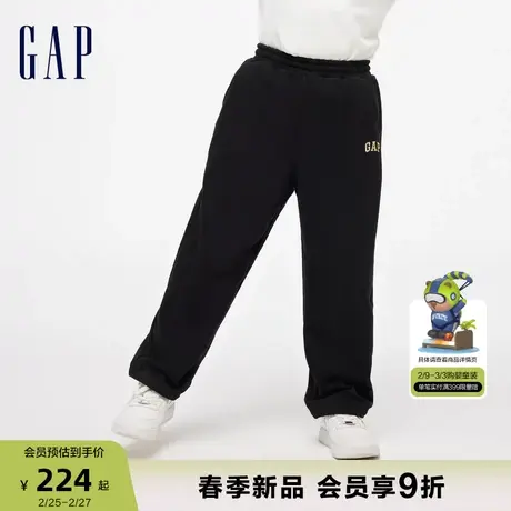 Gap男童2024新年款刺绣宽松纯色保暖运动裤龙年新春卫裤432460商品大图
