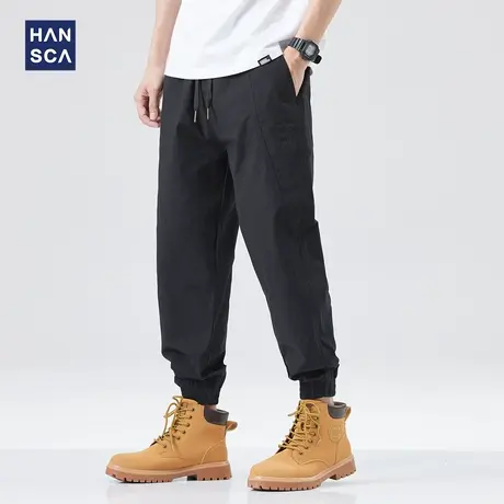 hansca工装运动裤男宽松束脚夏季薄款潮牌纯色复古大码哈伦长裤子商品大图