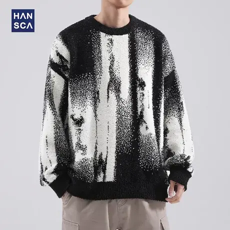 hansca冬季高级感水墨毛衣男宽松2023新款慵懒风针织衫休闲上衣潮商品大图