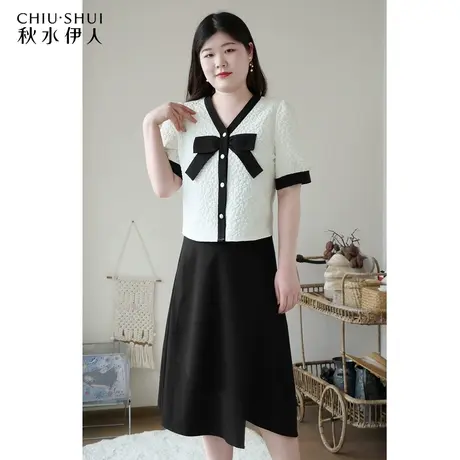 秋水伊人高级a字黑色半身裙女2022夏季新款大码微胖MM高腰修身裙图片