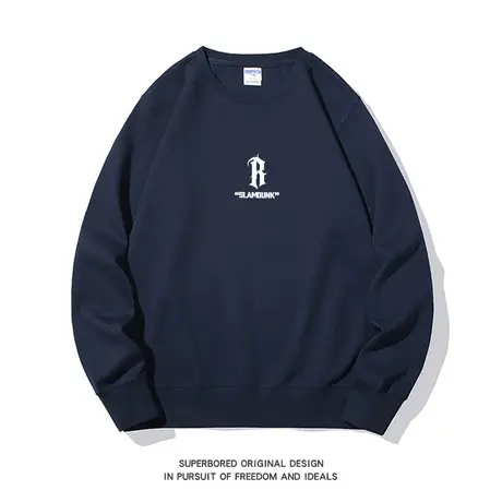 秋季美式休闲简约潮流字母印花卫衣男学生圆领套头宽松休闲上衣图片