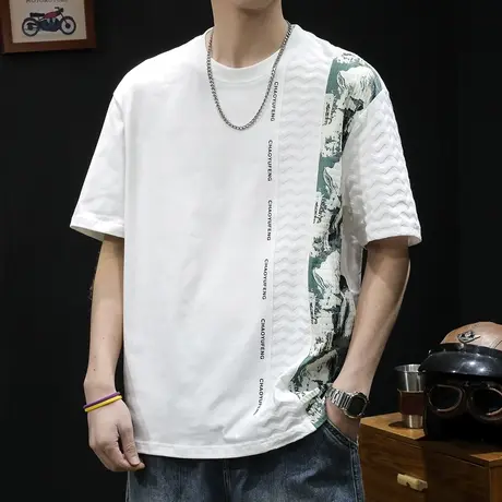 重磅短袖t恤男士夏季2024新款宽松大码潮牌衣服男装白色体恤纯棉图片