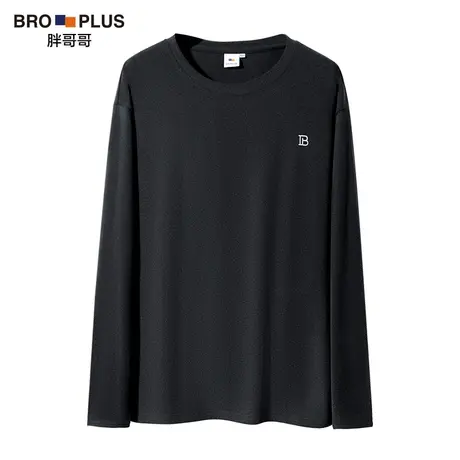 胖哥哥大码长袖T恤男士加肥加大双面绒潮胖子宽松保暖打底衫圆领商品大图