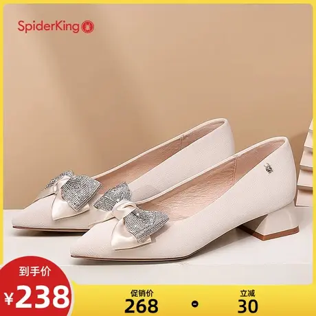 蜘蛛王女鞋春季新款浅口一脚蹬马蹄跟通勤百搭工作鞋蝴蝶结单鞋女商品大图