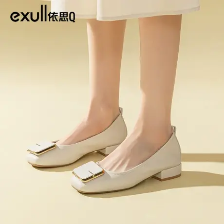依思q低跟玛丽珍女鞋设计感小众2024春季新款粗跟软底一脚蹬单鞋图片