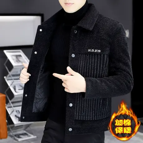 外套男士冬季加厚潮牌男装加绒保暖短款呢子大衣痞帅休闲貂绒夹克商品大图