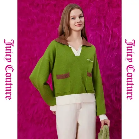 Juicy Couture橘滋秋季装女装年新款牛油果撞色刺绣翻领毛衣图片