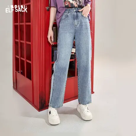 妖精的口袋高腰直筒牛仔裤女2023春季新款复古宽松阔腿显瘦裤子潮图片