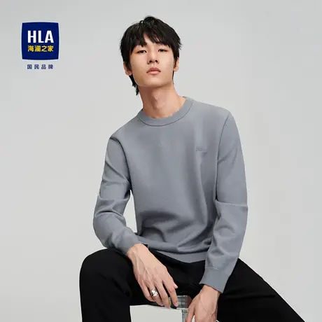 HLA/海澜之家SPRINTING SMILE长袖针织衫秋冬新圆领黑色毛衣男图片
