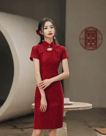 敬酒服新娘红色旗袍2023年新款结婚订婚礼服女秋季回门回娘家走秀商品大图