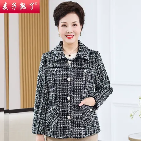 妈妈秋装洋气格子风衣阔太太中老年女春秋奶奶外套气质高贵上衣商品大图