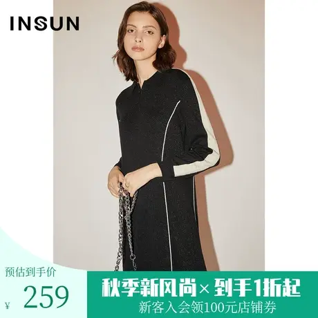 恩裳COVER春秋季时尚撞色分割线减龄银葱设计感毛织连衣裙商品大图