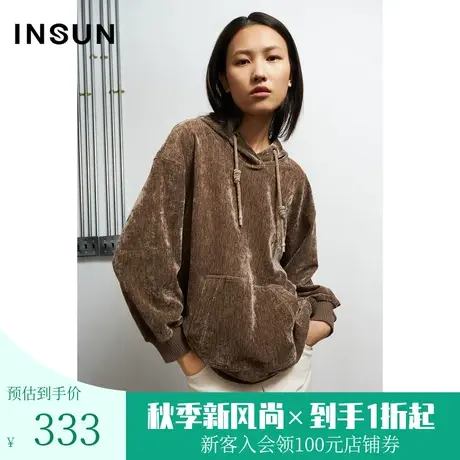 恩裳秋季商场同款宽松休闲肌理感抽绳连帽套头卫衣上衣商品大图