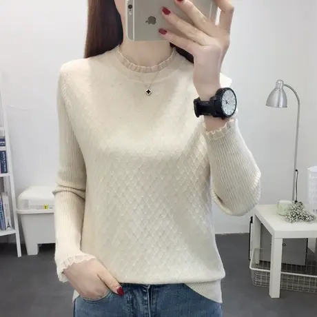 秋季2022年新款女士蕾丝拼接宽松针织打底衫女士内搭薄款毛衣上衣图片
