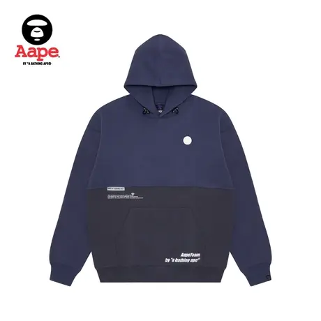 Aape旗舰店男装春夏双色简约拼接字母印花宽松连帽卫衣3986XXK商品大图